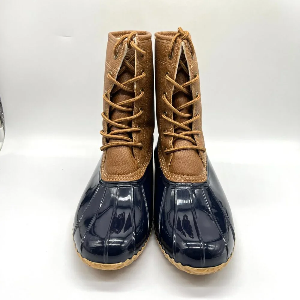 JBU By Jambu Womens Size 7.5 7.5M Tan Brown Navy Blue Waterproof‎ Duck Boots